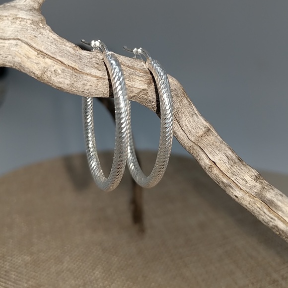 Sterling Silver Oval Hoop Earrings - Picture 2 of 8